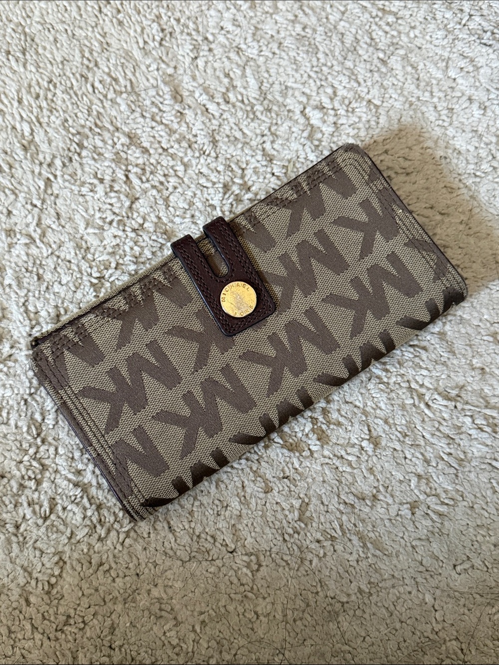 Michael Kors Tan and Brown MK Logo Continental Wallet
